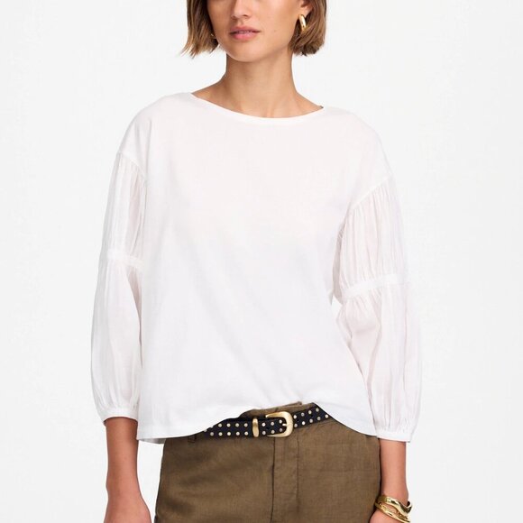 Madewell Puff-Sleeve Drop-Shoulder Knit Top White Size S NWT - Picture 1 of 8